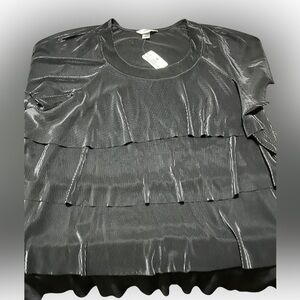 CJ Banks Black Ruffled Tiered Blouse